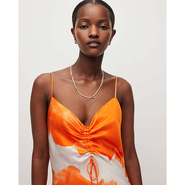 Allsaints Australia Womens Alexia Silk Blend Mariana Midi Dress Orange AU12-602
